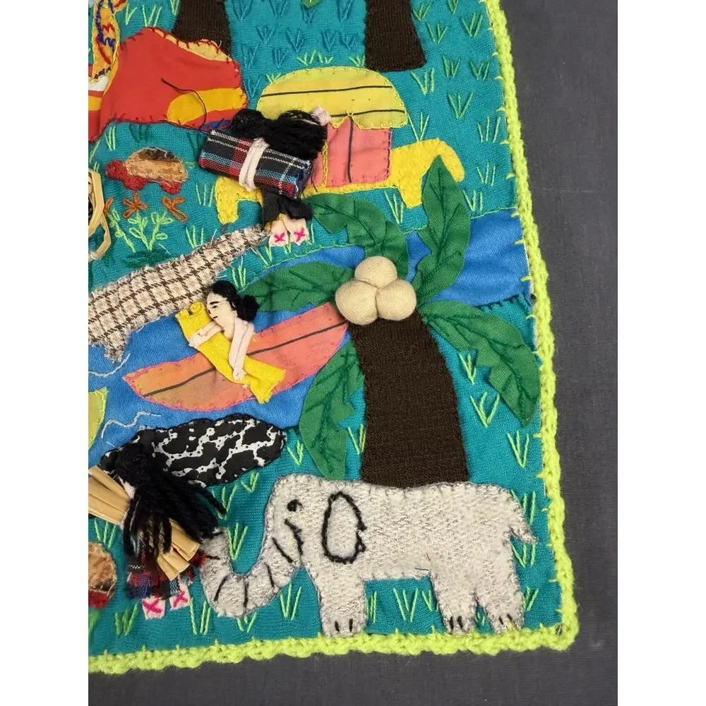 Vintage Peruvian Textile Folk Art Wall Hanging 12X12